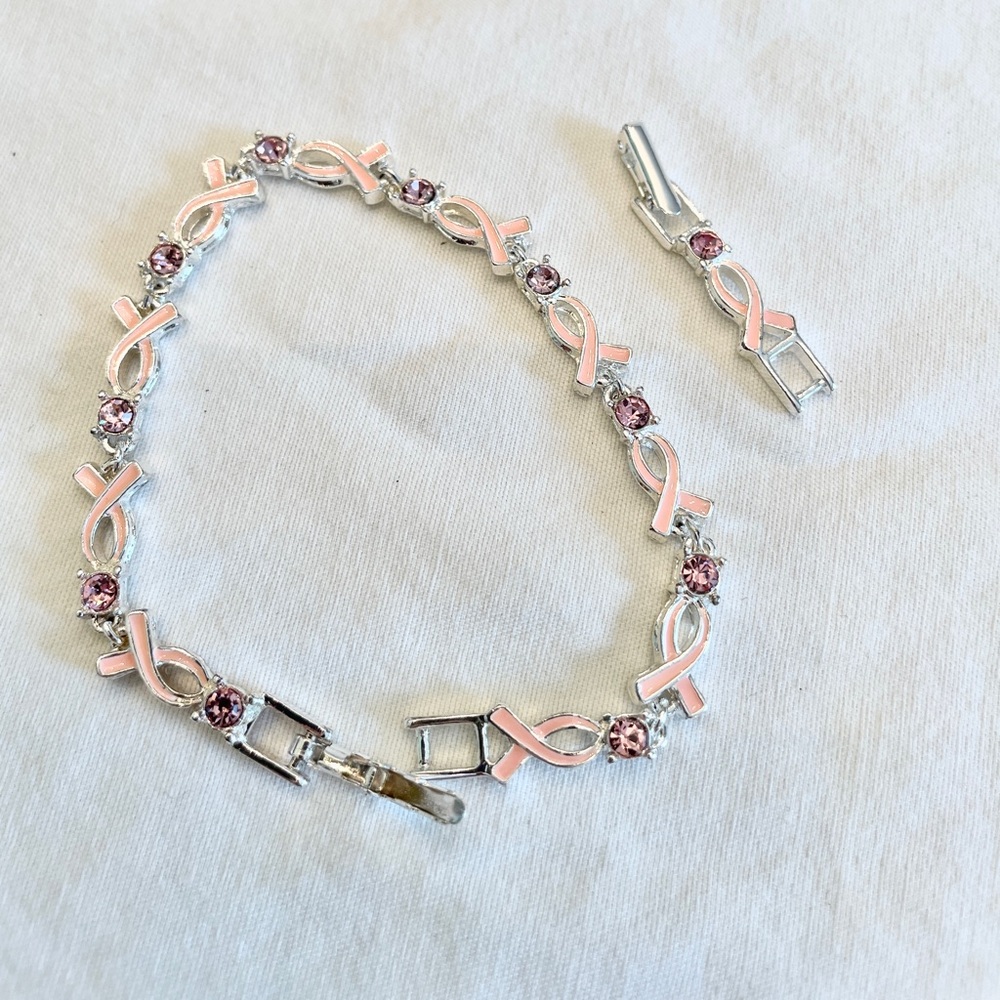 ** 2 For 20$ -- Pink Ribbon Silver Bracelet with Extension